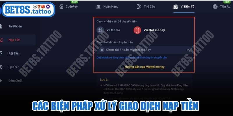 Các biện pháp xử lý giao dịch nạp tiền khi không thành công